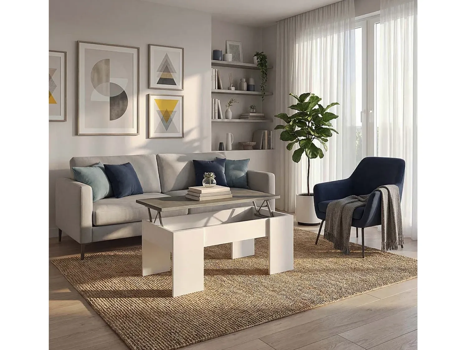 Mesa De Centro|duehome Mesa de centro elevatória Vita Cinzento / Branco