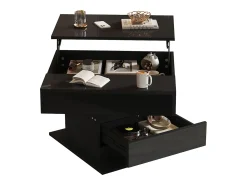 Clearance ModernLuxe Mesa de centro elevatória 70x70x45cm - Tampos giratórios 360° - com 1 gaveta - Armazenamento oculto - Acabamento brilhante - ​​​ Preto