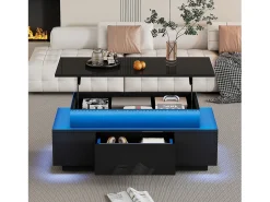 Mesa De Centro*Merax Mesa de centro elevatória - 96 x 45 x 40 cm - com arrumação oculta + 1 gaveta + LEDs - aglomerado - Preto