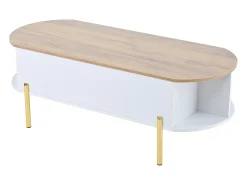 Mesa De Centro|ModernLuxe Mesa de centro elevatória 120x50x43 cm - com armazenamento - Pés de metal - MDF - Branco + Natural Natural claro / Branco
