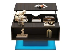 Clearance Merax Mesa de centro elevatória - 80 x 77 x 40 cm - elevação hidráulica - com armazenamento + LEDs - aglomerado - Preto