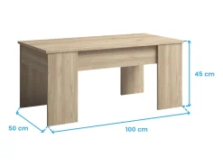 Mesa De Centro* Mesa de centro elevatória básica em melamina de carvalho natural 100x50 cm Castanho