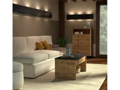 Mesa De Centro| Mesa de centro elevatória moderna em mármore de carvalho para sala de estar, sala de jantar, 47-58x100x50cm Castanho