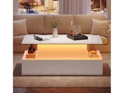 Hauss Spole Mesa de centro elevatória 90x55x41-54cm com 4 gavetas, corpo lacado , LED incluído^ Mesa De Centro