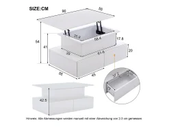 Hauss Spole Mesa de centro elevatória 90x55x41-54cm com 4 gavetas, corpo lacado , LED incluído^ Mesa De Centro