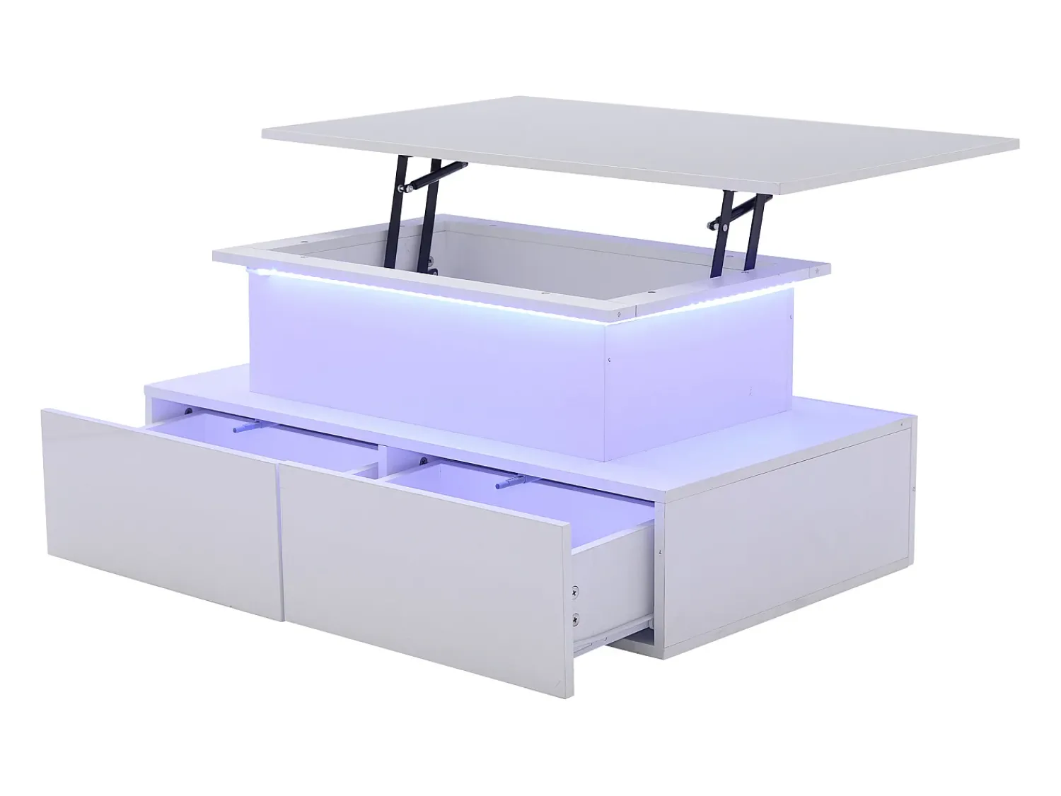 Hauss Spole Mesa de centro elevatória 90x55x41-54cm com 4 gavetas, corpo lacado , LED incluído^ Mesa De Centro