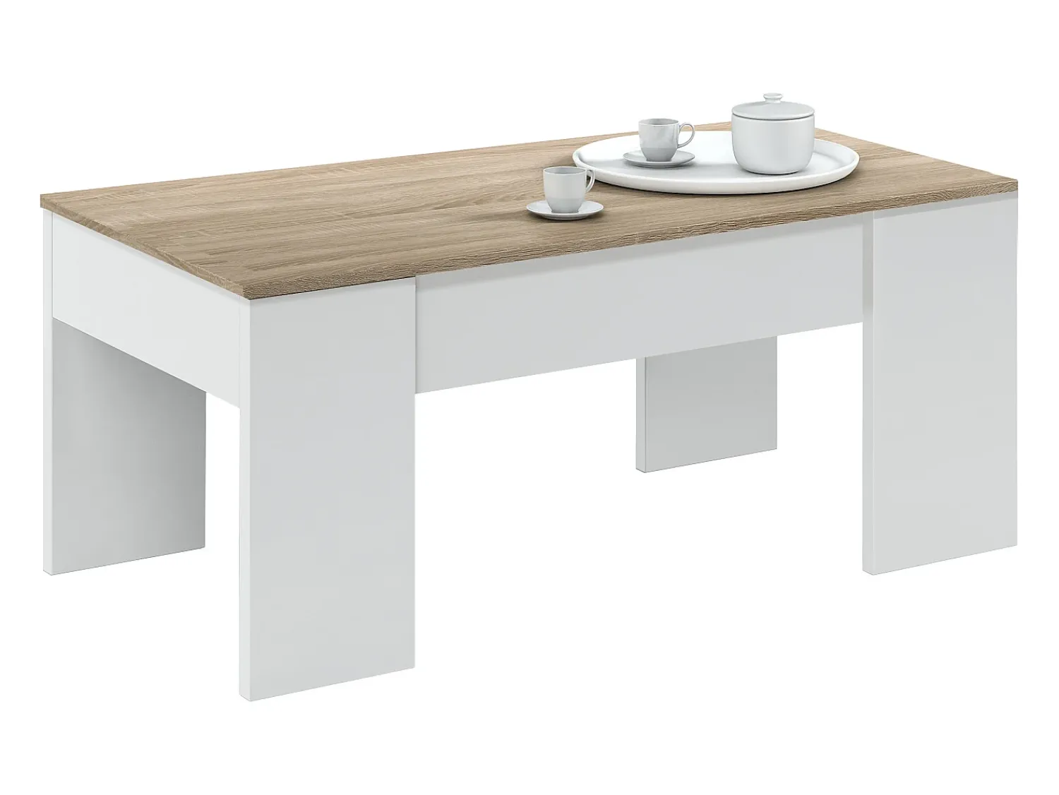 Mesa De Centro|Loungitude Mesa de centro elevatória carvalho canadense Artik 43x102x50cm Branco