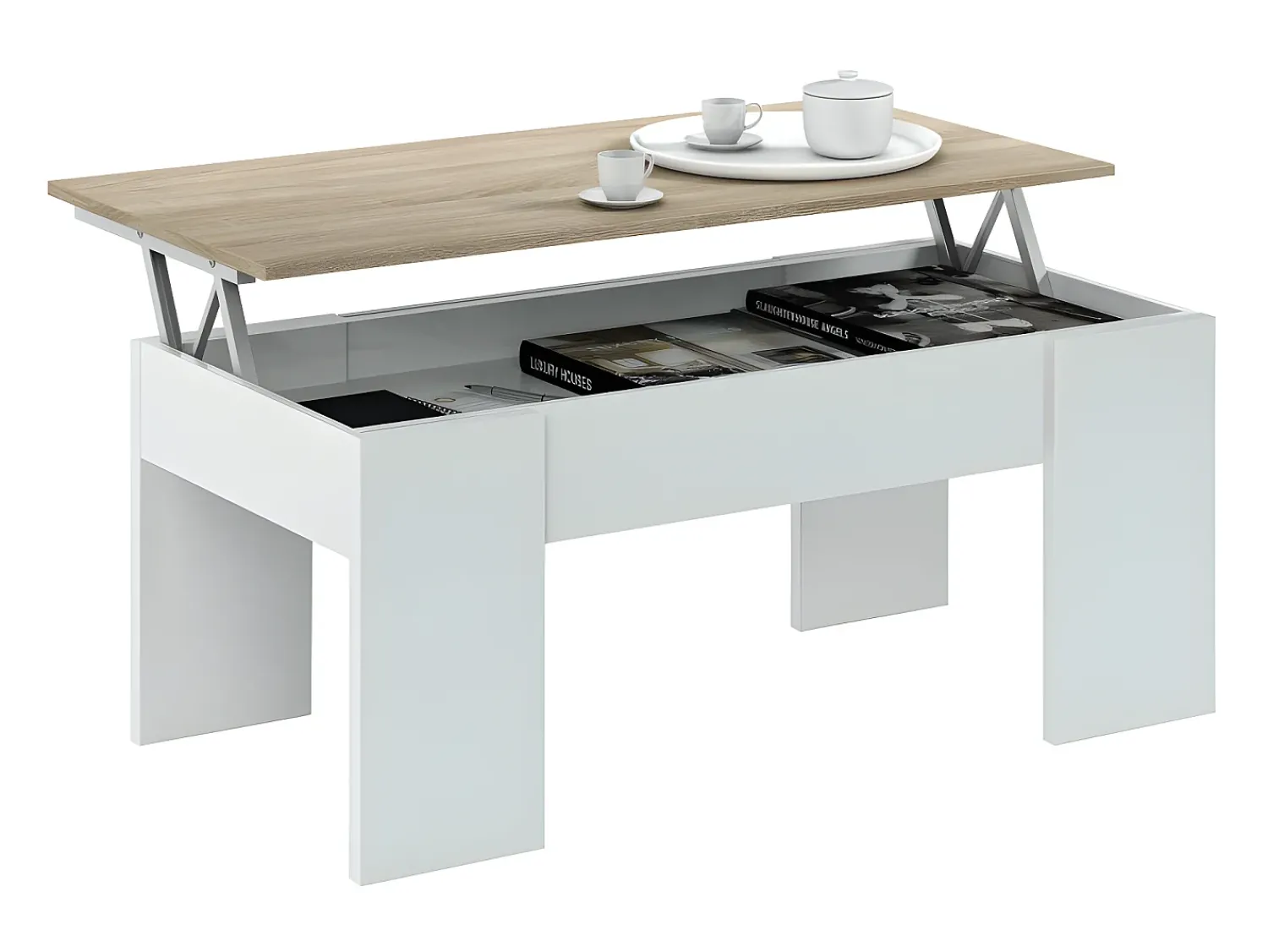 Mesa De Centro|Loungitude Mesa de centro elevatória carvalho canadense Artik 43x102x50cm Branco