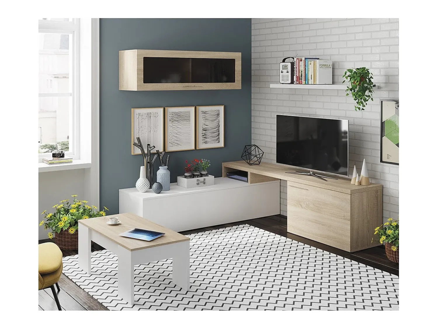 Mesa De Centro|Loungitude Mesa de centro elevatória carvalho canadense Artik 43x102x50cm Branco