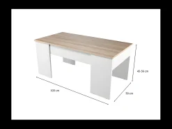 Mesa De Centro|Loungitude Mesa de centro elevatória carvalho canadense Artik 43x102x50cm Branco