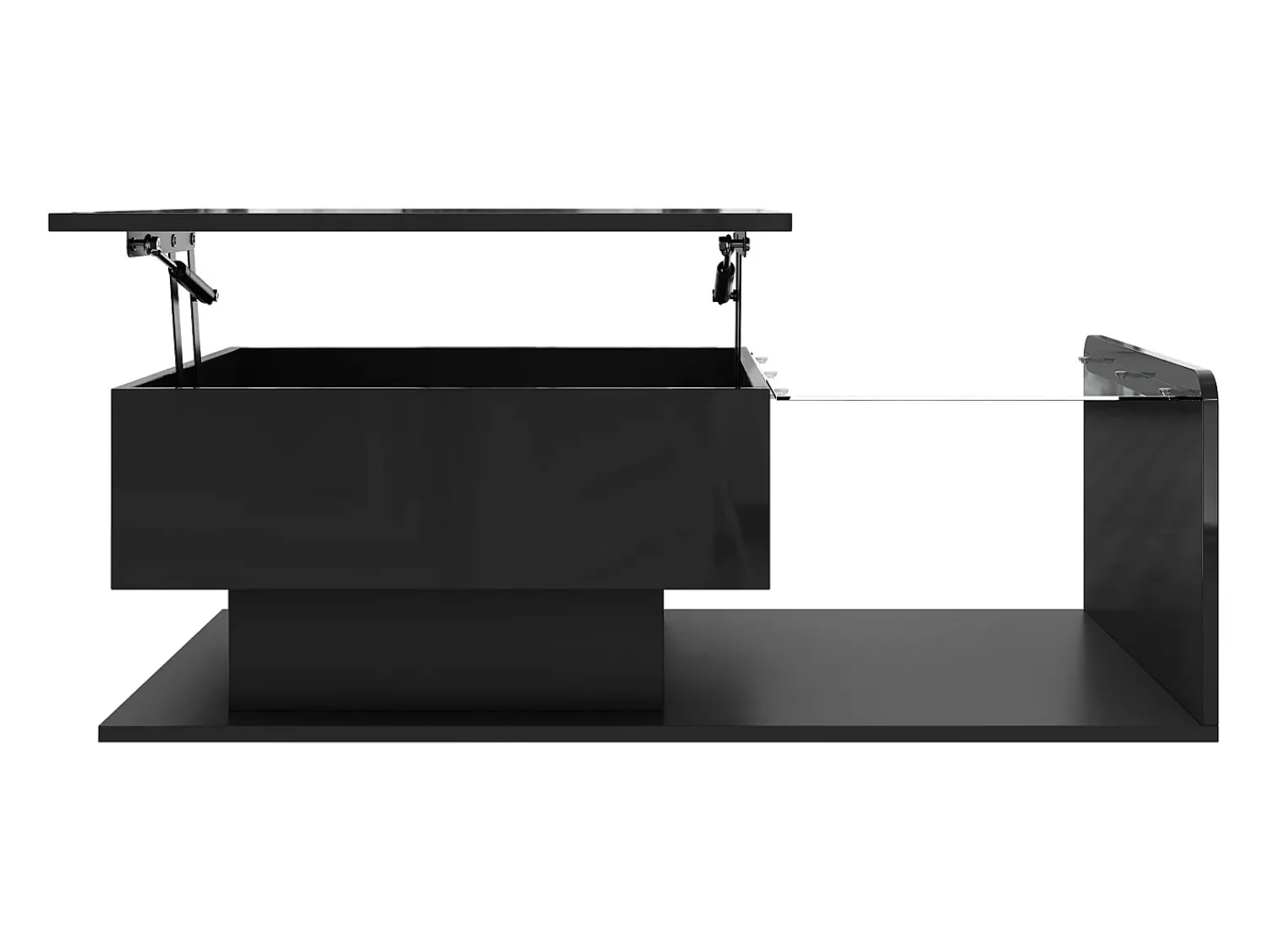 Mesa De Centro|Hauss Spole Mesa de centro elevatória preta com LED, tampo em vidro e arrumação 100x50x33/47,5cm Preto