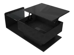 Mesa De Centro|Hauss Spole Mesa de centro elevatória preta com LED, tampo em vidro e arrumação 100x50x33/47,5cm Preto