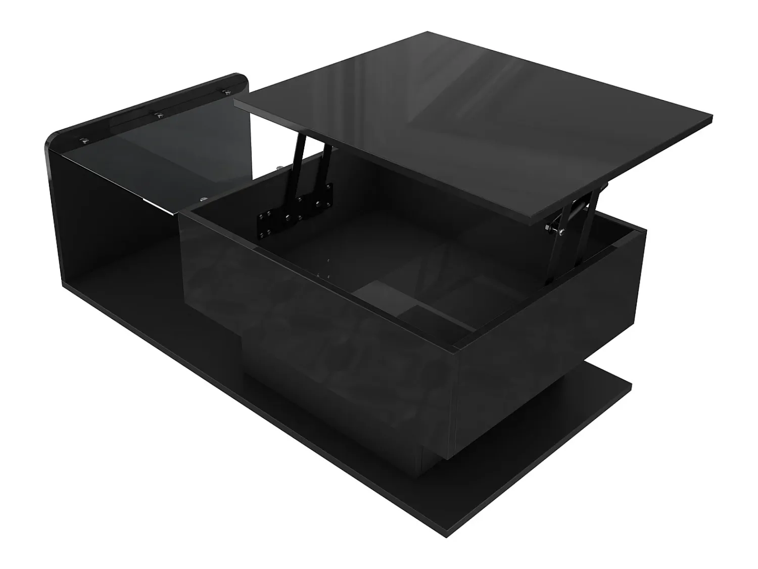 Mesa De Centro|Hauss Spole Mesa de centro elevatória preta com LED, tampo em vidro e arrumação 100x50x33/47,5cm Preto