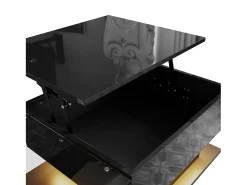 Mesa De Centro|Hauss Spole Mesa de centro elevatória preta com LED, tampo em vidro e arrumação 100x50x33/47,5cm Preto