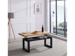 Mesa De Centro| Mesa de centro elevatória 120x60 cm Madeira Sala de estar Sala de jantar Carvalho/ Preto