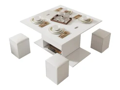 Mesa De Centro|Merax Mesa de centro elevatória com 4 bancos e 2 mesas - 100 x 50 x 48 cm - Aglomerado - Branco