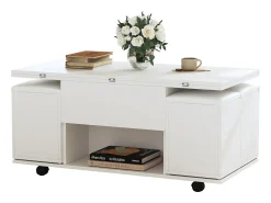 Mesa De Centro|Merax Mesa de centro elevatória com 4 bancos e 2 mesas - 100 x 50 x 48 cm - Aglomerado - Branco