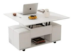 Mesa De Centro|Merax Mesa de centro elevatória com 4 bancos e 2 mesas - 100 x 50 x 48 cm - Aglomerado - Branco