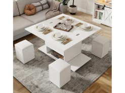 Mesa De Centro|Merax Mesa de centro elevatória com 4 bancos e 2 mesas - 100 x 50 x 48 cm - Aglomerado - Branco