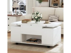 Mesa De Centro|Merax Mesa de centro elevatória com 4 bancos e 2 mesas - 100 x 50 x 48 cm - Aglomerado - Branco