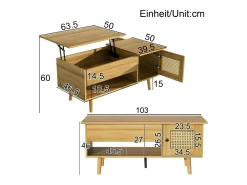 Hauss Spole Mesa de centro elevatória em cor madeira com 2 portas em verga e arrumação 103x50x46cm^ Mesa De Centro