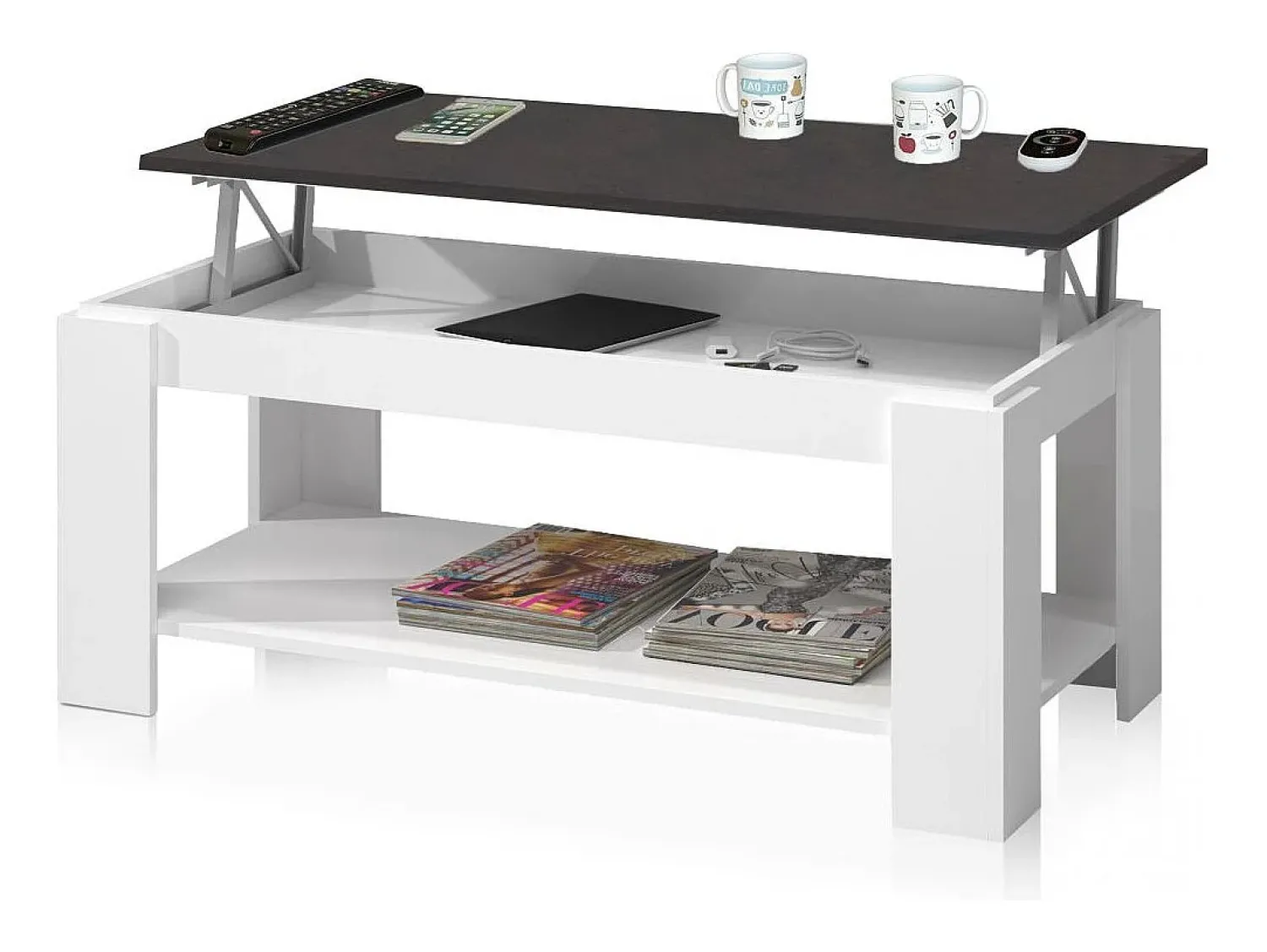 Mesa De Centro|duehome Mesa de centro elevatória Ambit Cinza antracite / Branco