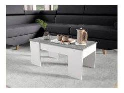 Mesa De Centro|Loungitude Mesa de centro elevatória Artik de cimento branco com pés de melamina, 100x50x45 cm Cinzento
