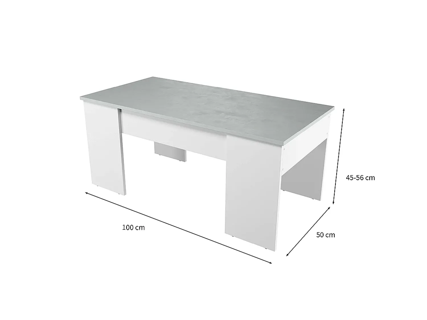 Mesa De Centro|Loungitude Mesa de centro elevatória Artik de cimento branco com pés de melamina, 100x50x45 cm Cinzento