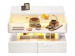Mesa De Centro*ModernLuxe Mesa de centro elevatória 80x80x45 cm - 2 gavetas - com LED - Acabamento brilhante - Vidro temperado - Branco