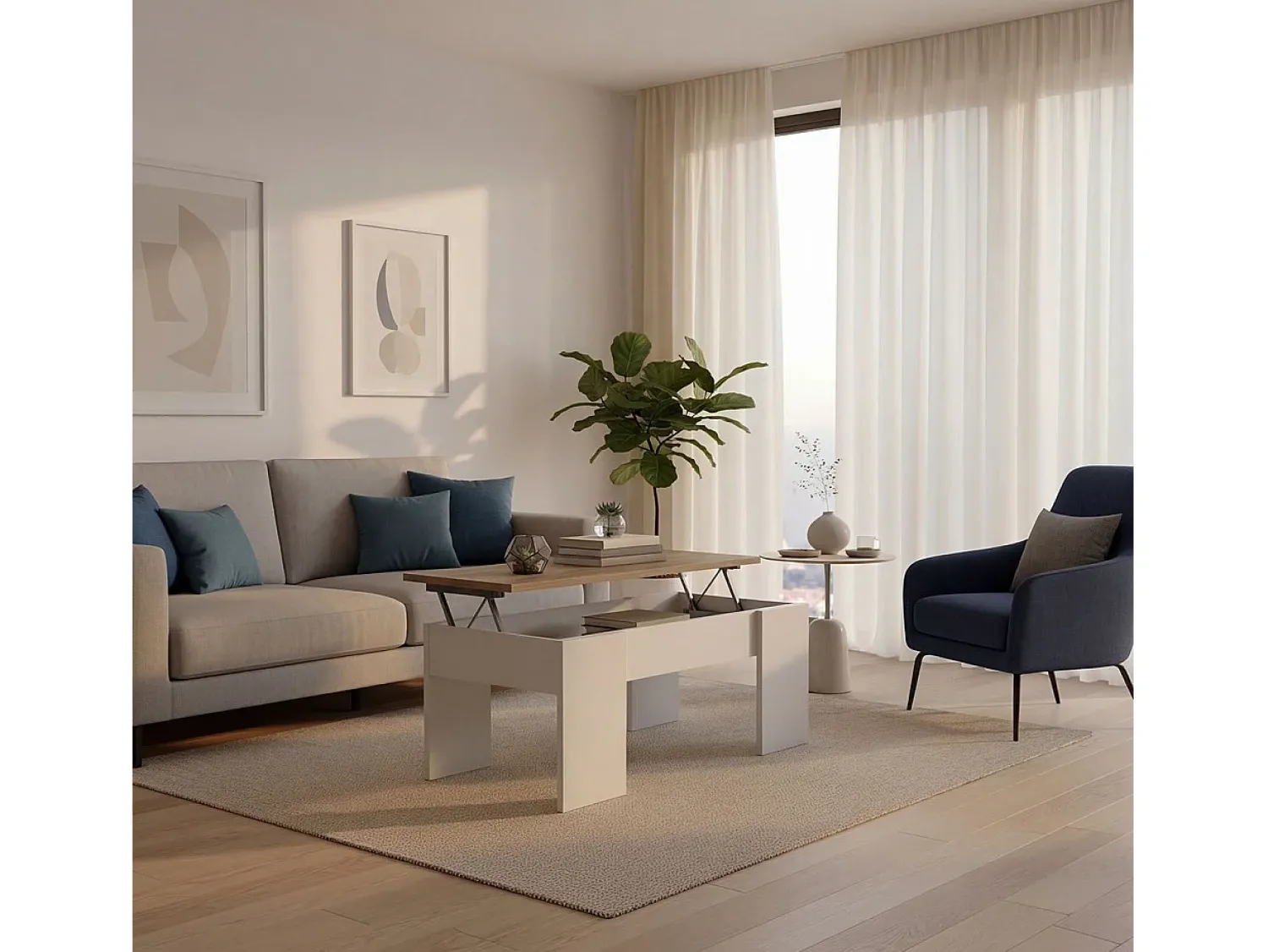 Mesa De Centro|duehome Mesa de centro elevatória Vita Natural claro