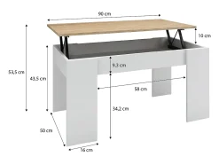 Mesa De Centro|duehome Mesa de centro elevatória Norak artik em carvalho canadiano e branco Norak Natural claro / Branco
