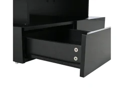 Online ModernLuxe Mesa de centro elevatória 80x80x45 cm - 2 gavetas - com LED - Acabamento brilhante - Vidro temperado - Preto