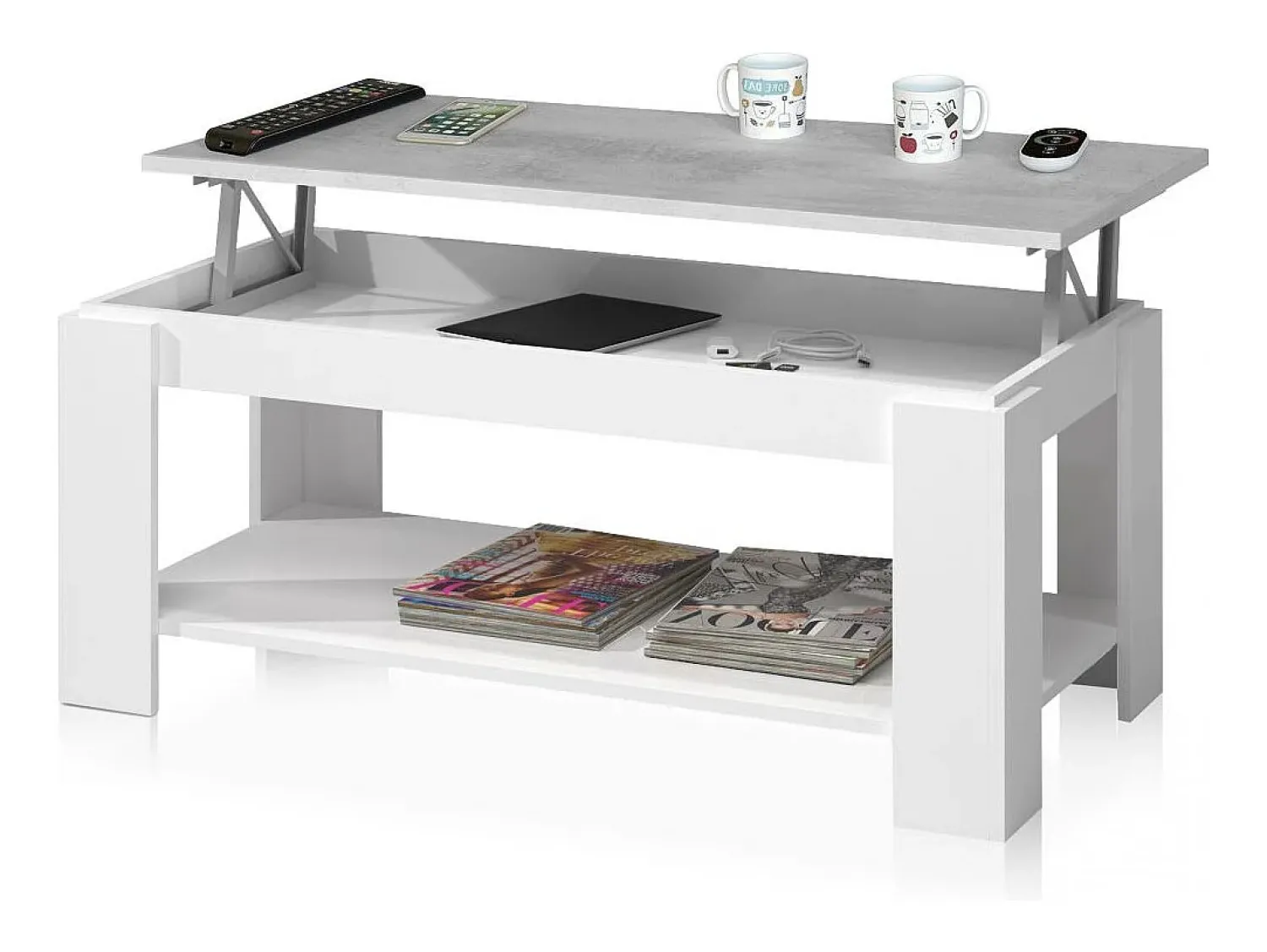 Mesa De Centro*duehome Mesa de centro elevatória Ambit Cinzento claro / Branco