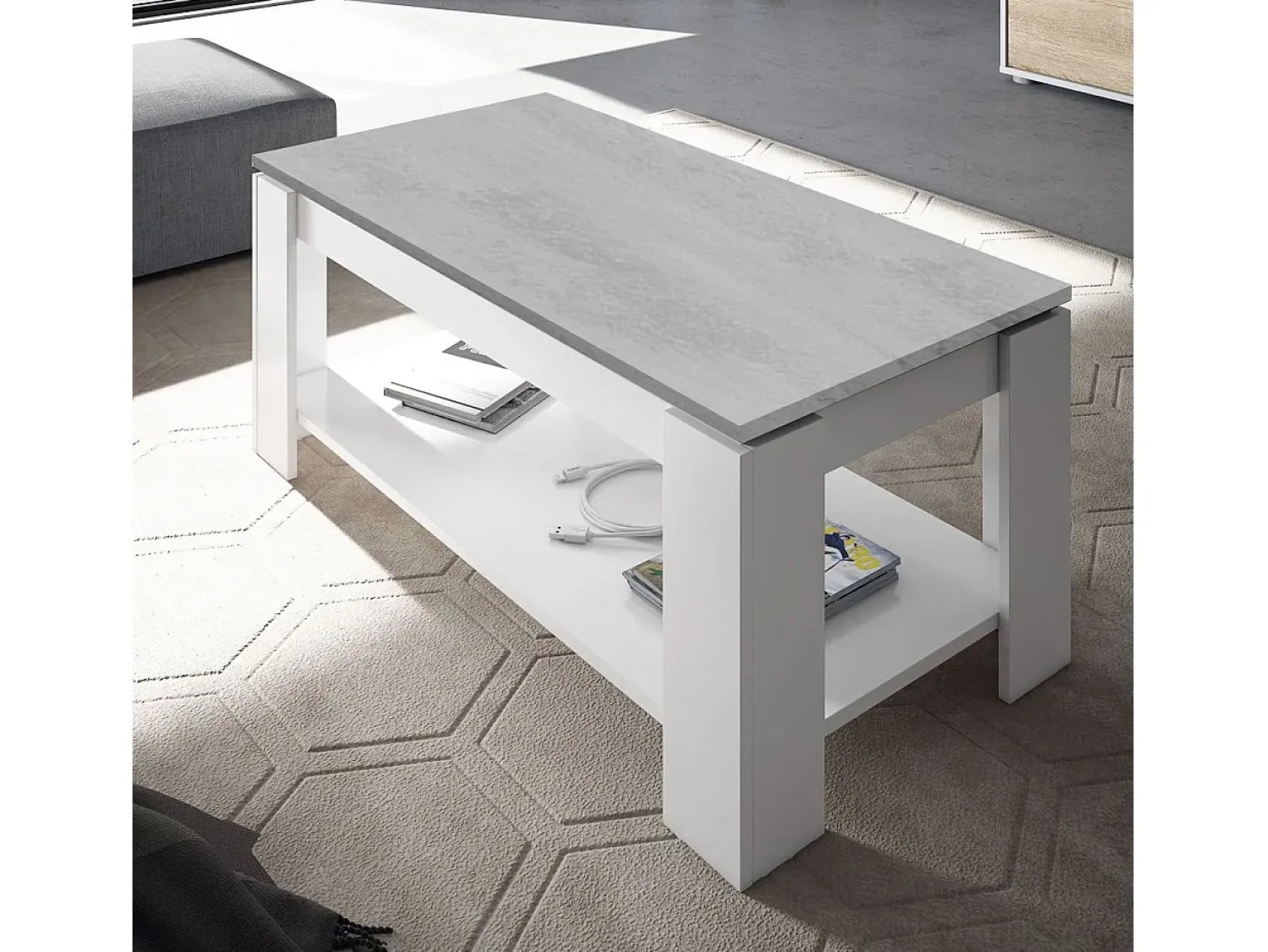 Mesa De Centro*duehome Mesa de centro elevatória Ambit Cinzento claro / Branco
