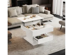 Mesa De Centro*ModernLuxe Mesa de centro elevatória 70x70x45cm - Tampos giratórios 360° - com 1 gaveta - Armazenamento oculto - Acabamento brilhante - Branco