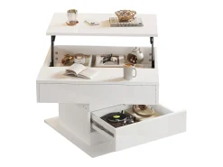 Mesa De Centro*ModernLuxe Mesa de centro elevatória 70x70x45cm - Tampos giratórios 360° - com 1 gaveta - Armazenamento oculto - Acabamento brilhante - Branco