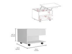 Discount TuHome Mesa de centro elevatória Luanda, com rodízios, 38.86 cm X 54.86 cm X 49.78 cm , Branco