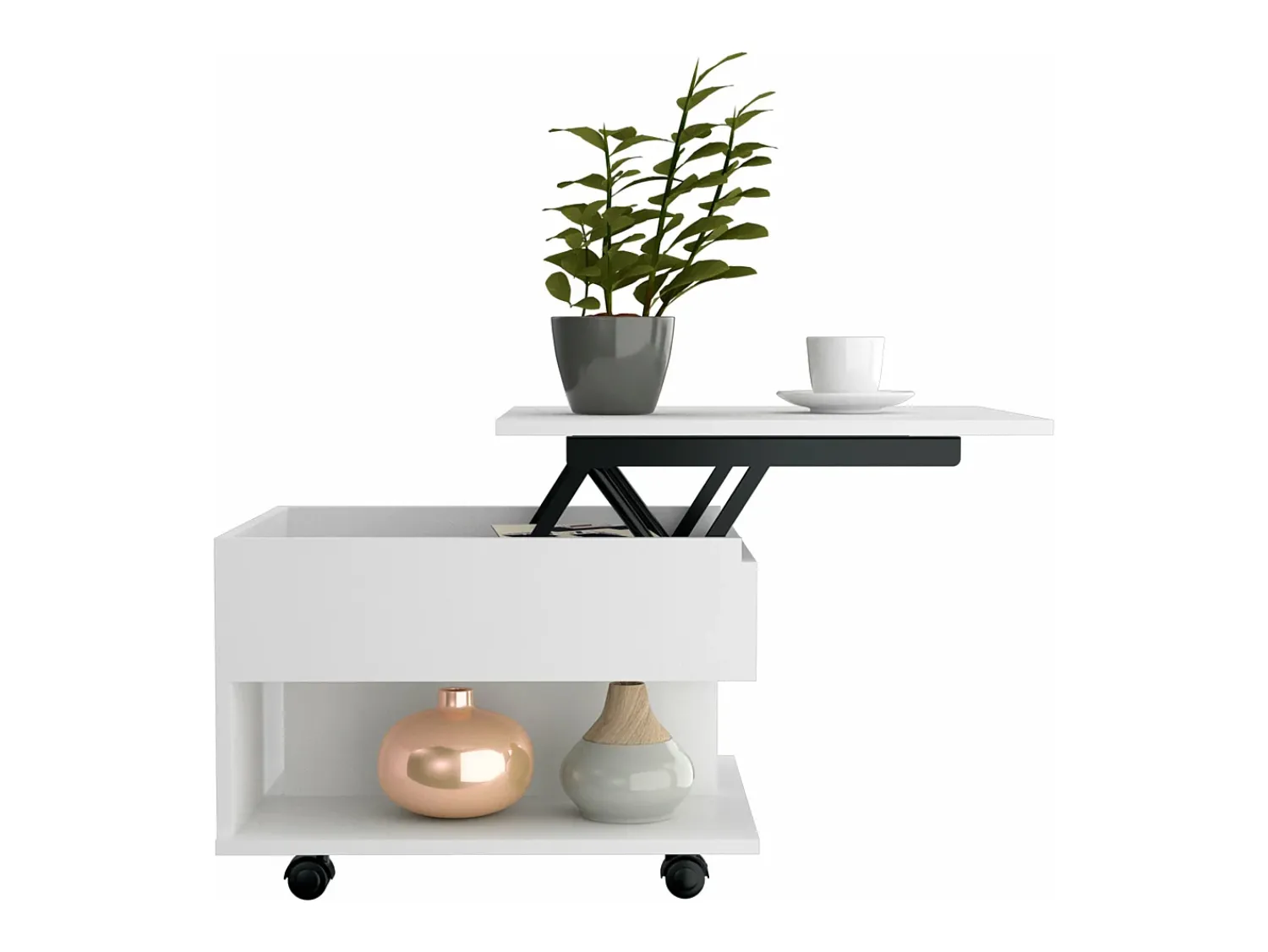 Discount TuHome Mesa de centro elevatória Luanda, com rodízios, 38.86 cm X 54.86 cm X 49.78 cm , Branco