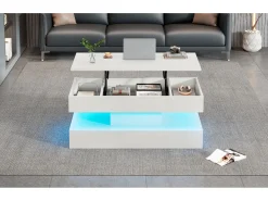 Mesa De Centro*Merax Mesa de centro elevatória - 100 x 50 x 42/56 cm - com LEDs + arrumação oculta - aglomerado - Branco