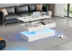 Mesa De Centro*Merax Mesa de centro elevatória - 100 x 50 x 42/56 cm - com LEDs + arrumação oculta - aglomerado - Branco