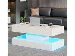 Mesa De Centro*Merax Mesa de centro elevatória - 100 x 50 x 42/56 cm - com LEDs + arrumação oculta - aglomerado - Branco