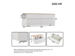 Hot Merax Mesa de centro elevatória - 100 x 50 x 40 cm - com arrumação oculta + 2 gavetas - aglomerado - Branco