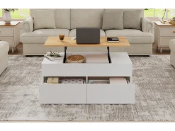 Hot Merax Mesa de centro elevatória - 100 x 50 x 40 cm - com arrumação oculta + 2 gavetas - aglomerado - Branco