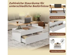 Hot Merax Mesa de centro elevatória - 100 x 50 x 40 cm - com arrumação oculta + 2 gavetas - aglomerado - Branco