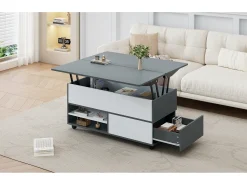 Mesa De Centro*Merax Mesa de centro elevatória - 100 x 98 x 65 cm - com arrumação + prateleira escondida + 1 gaveta - aglomerado - Cinzento