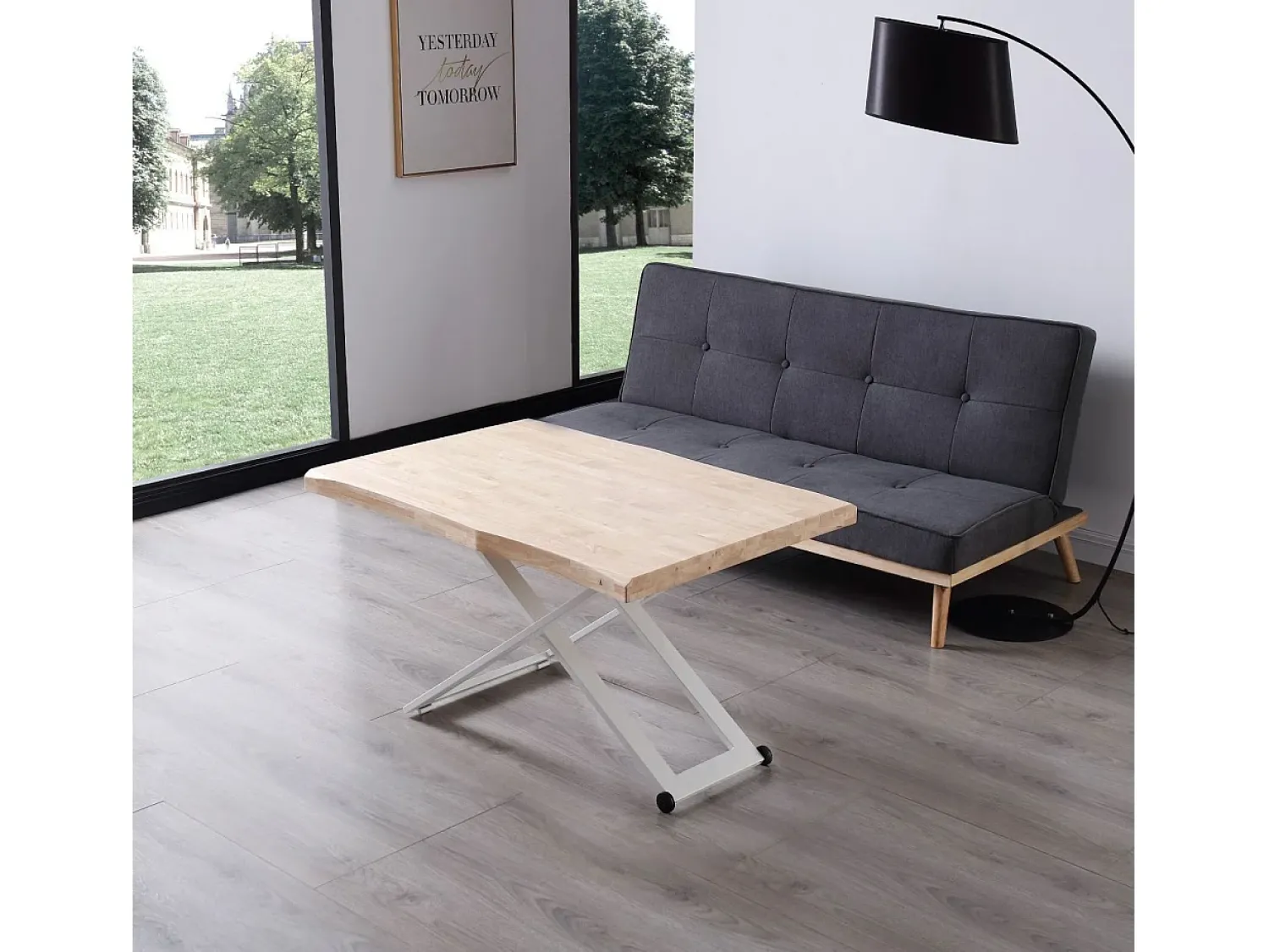 duehome Mesa de centro elevatória Lada Fit Natural claro / Branco