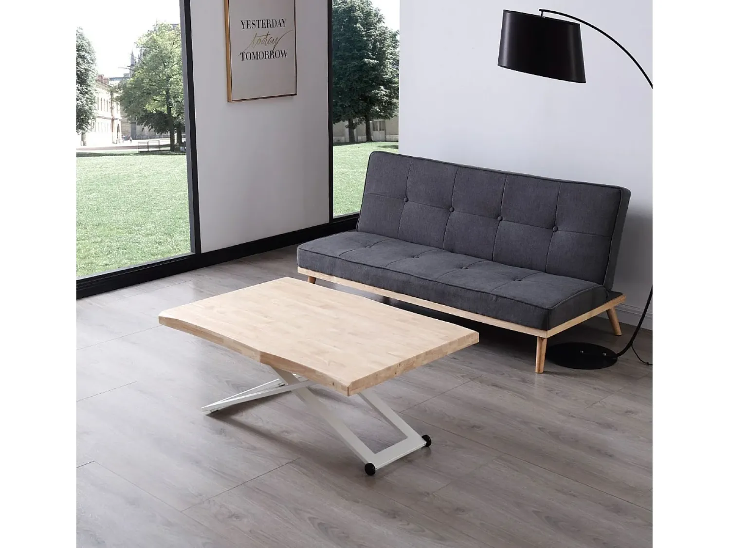 duehome Mesa de centro elevatória Lada Fit Natural claro / Branco
