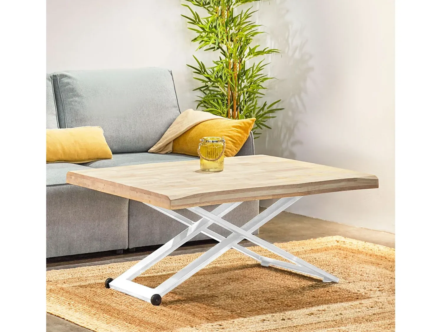 duehome Mesa de centro elevatória Lada Fit Natural claro / Branco