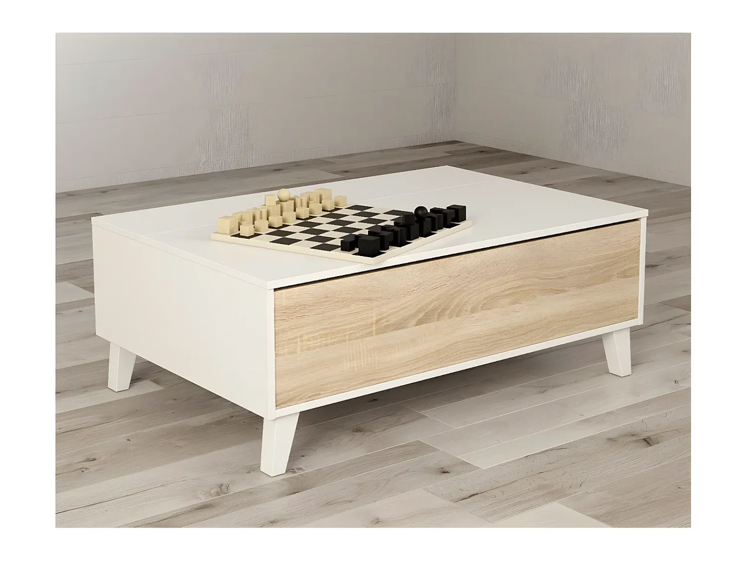 Loungitude Mesa de centro elevatória com armazenamento integrado em painéis de partículas certificados PEFC - Zaiken Plus^ Mesa De Centro