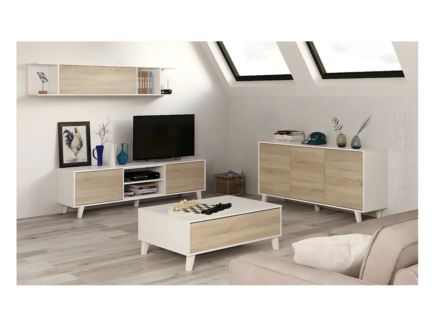 Loungitude Mesa de centro elevatória com armazenamento integrado em painéis de partículas certificados PEFC - Zaiken Plus^ Mesa De Centro